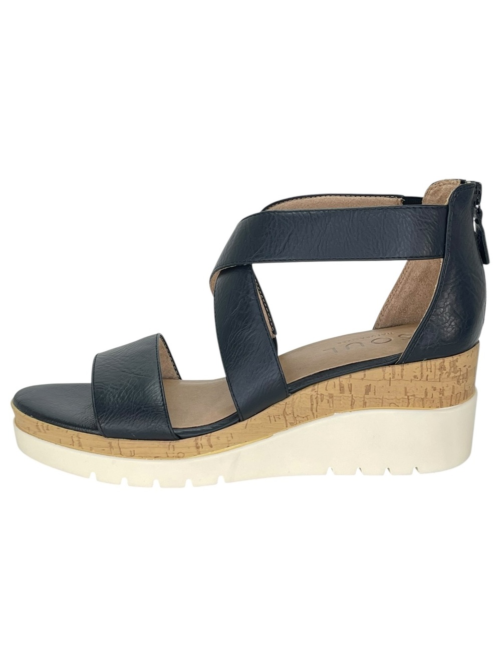 SOUL Naturalizer Goodtimes Black Faux Leather Womens Wedge Sandals Size 9W - Picture 3 of 12